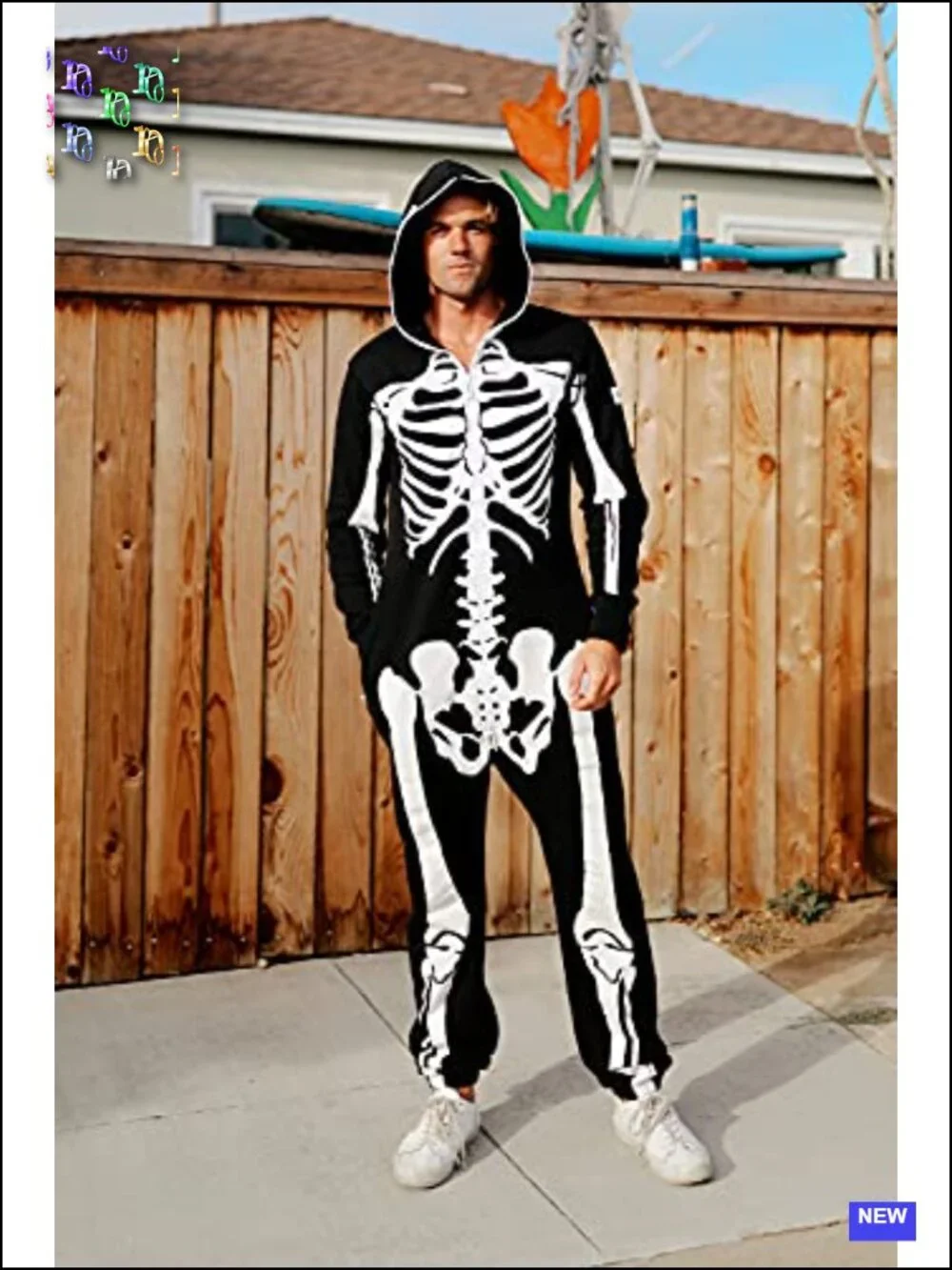 Men's Skeleton Jumpsuit Halloween Costume with Pockets